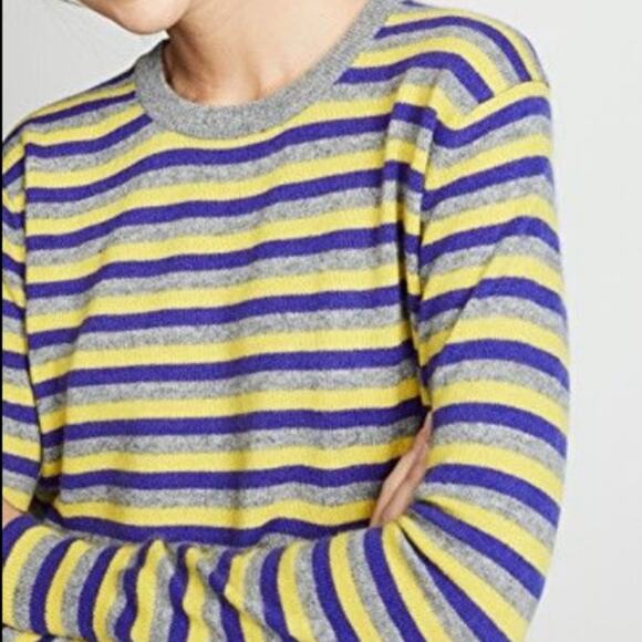 Jumper 1234 Striped 100% Cashmere Sweater Gray Yellow Purple 4 XL - Picture 1 of 10